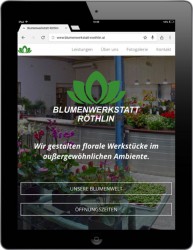 Die Blumenwerkstatt Röthlin hat eine moderne, responsive Single Site im Flat Design Stil. Foto: Screenshot der Website Blumenwerkstatt Röthlin / Lisa-Marie Leitner
