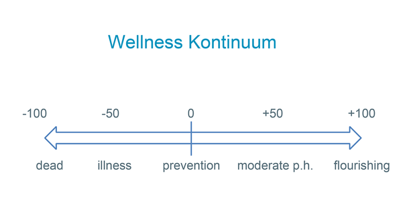 Wellness Kontinuum Salutogenese Institut nach Travis; Grafik: Lisbeth Jerich