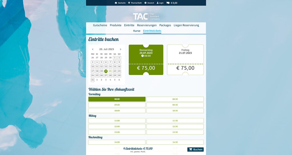 Eintritte buchen mit dem TAC Webshop – mit individuellem Design. Foto: TAC | The Assistant Company