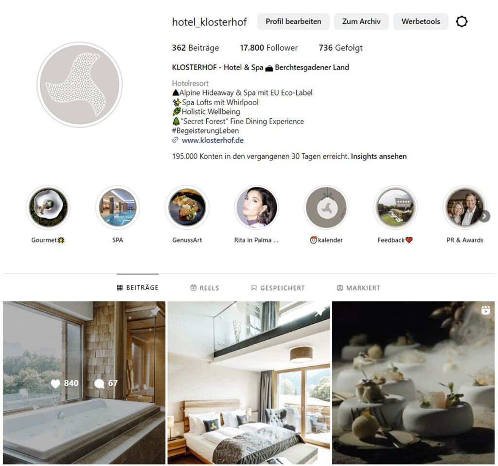 Der Klosterhof auf Instagram. Foto: Screenshot/Klosterhof