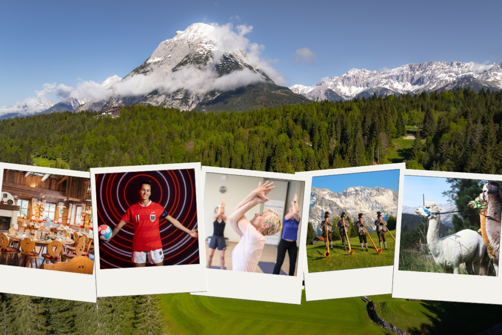 Inspirierendes Rahmenprogramm beim SpaCamp 2025. Foto: Region Seefeld; Interalpen-Hotel Tyrol; UEFA; Krüner Alphornbläser