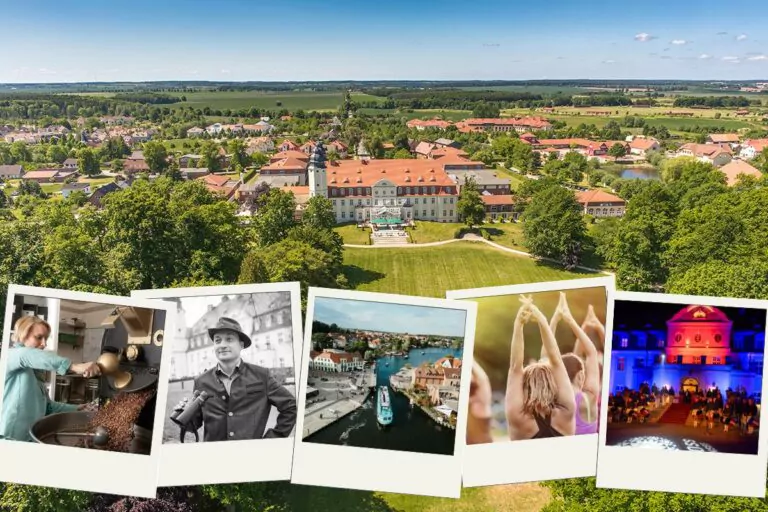 Buntes Rahmenprogramm beim SpaCamp 2024. Fotos: Fleesensee Schlosshotel GmbH; Rösterei Fleesensee; Tourismusverband Mecklenburgische Seenplatte e.V.; AdobeStock/murmakova